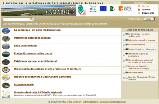Image de la page d'accueil du site Internet pour le Système d'information territorial du Parc de Camargue