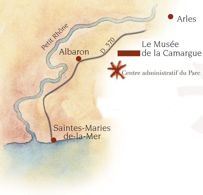 Carte de localisation du centre administratif du Parc de Camargue et du Mus�e de la Camargue